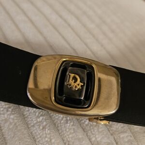 Vintage Dior Gold and Black Belt with Logo Buckle